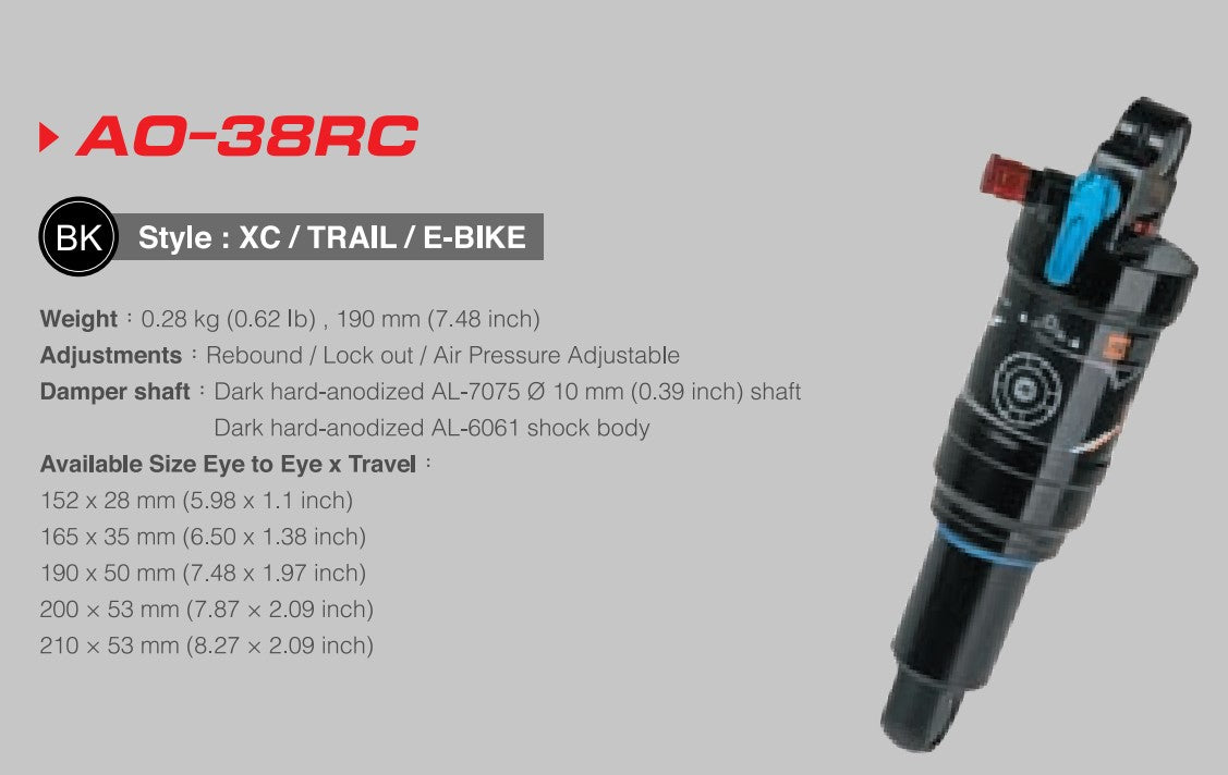 DNM AO-38RC Air Rear Shock Downhill MTB Bicycle Shock Suspension Wire/Manual Control 165/190/200/210mm