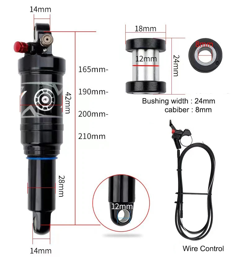 DNM AO-38RC Air Rear Shock Downhill MTB Bicycle Shock Suspension Wire/Manual Control 165/190/200/210mm