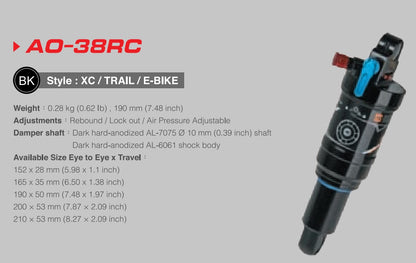 DNM AO-38RC Air Rear Shock Downhill MTB Bicycle Shock Suspension Wire/Manual Control 165/190/200/210mm
