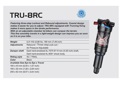 DNM TRU-8RC Rear Air Rear Shock 165/185/205mm Tail MTB Bike Suspension
